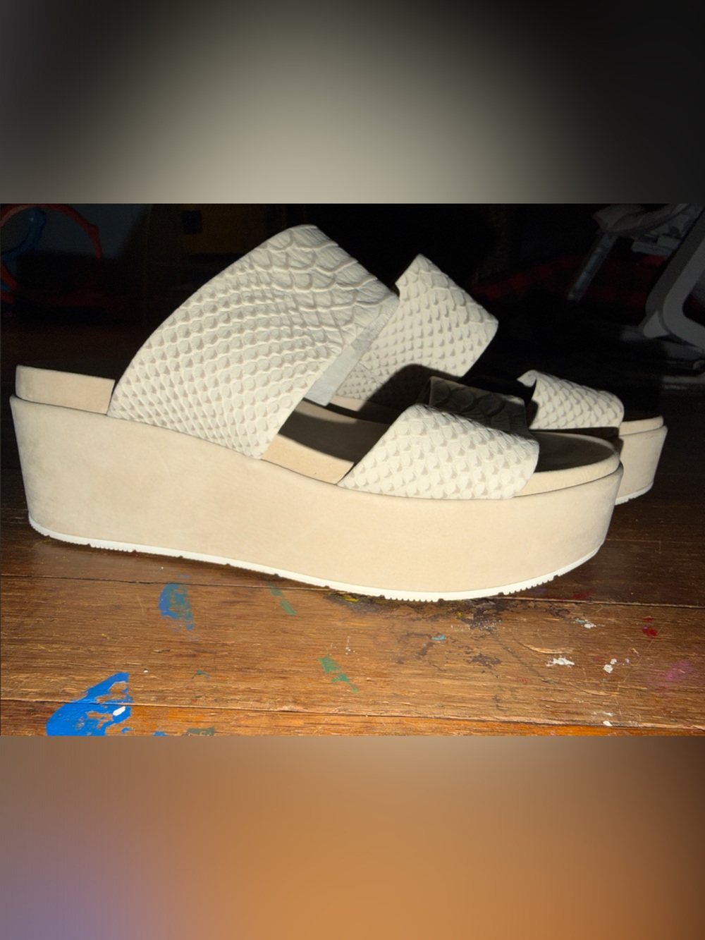 J/SLIDES Cream Textured Platform Slide Sandals